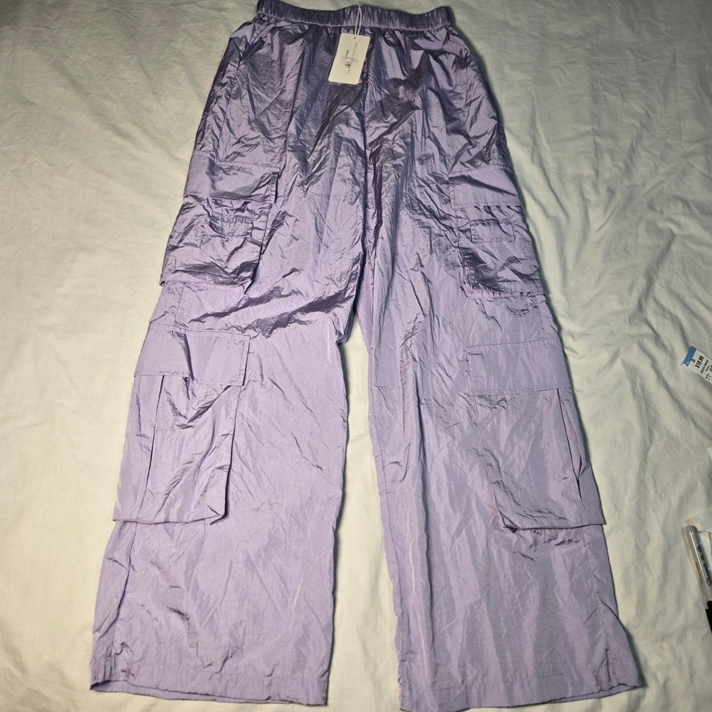 Gold Hinge Shiny Purple Parachute Pants Small Cargo Wide Leg Streetwear NWT